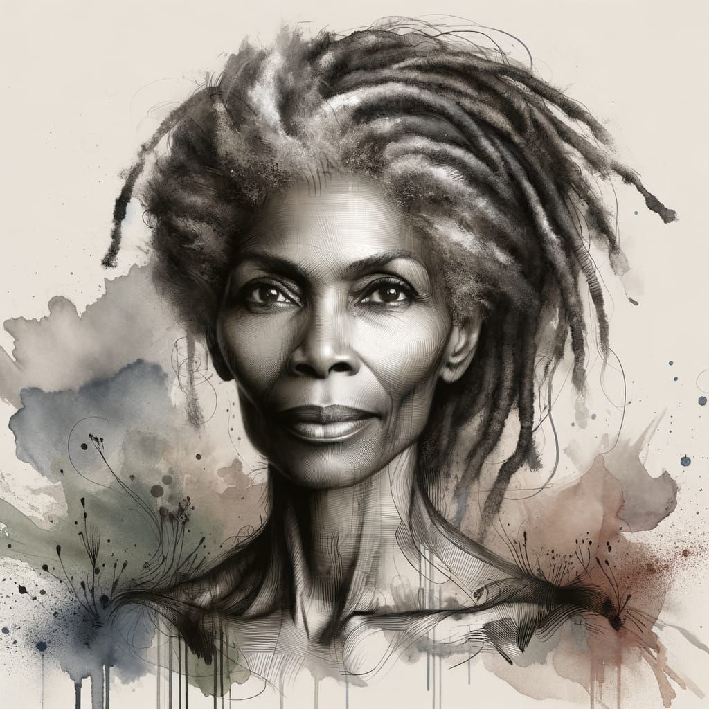 Ink and Paint Portrait of an Elder Woman