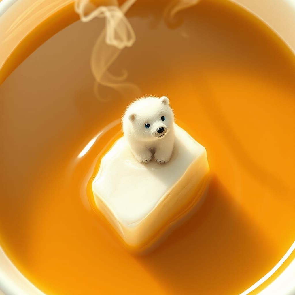 Polar Bear in Teacup: Whimsical Dreamscape