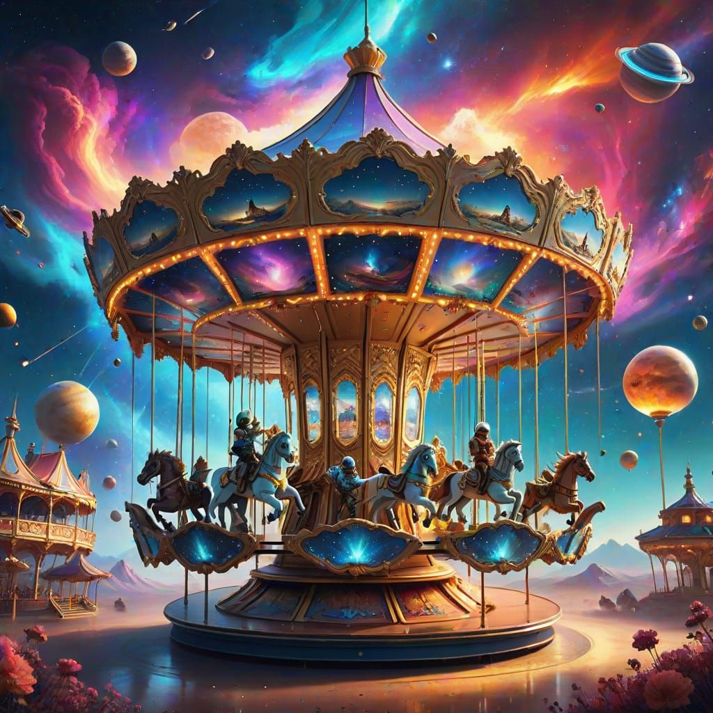 Cosmic Carousel in Vibrant Nebula