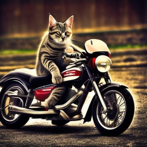 Hells Angels Cat on Motorcycle in HDR