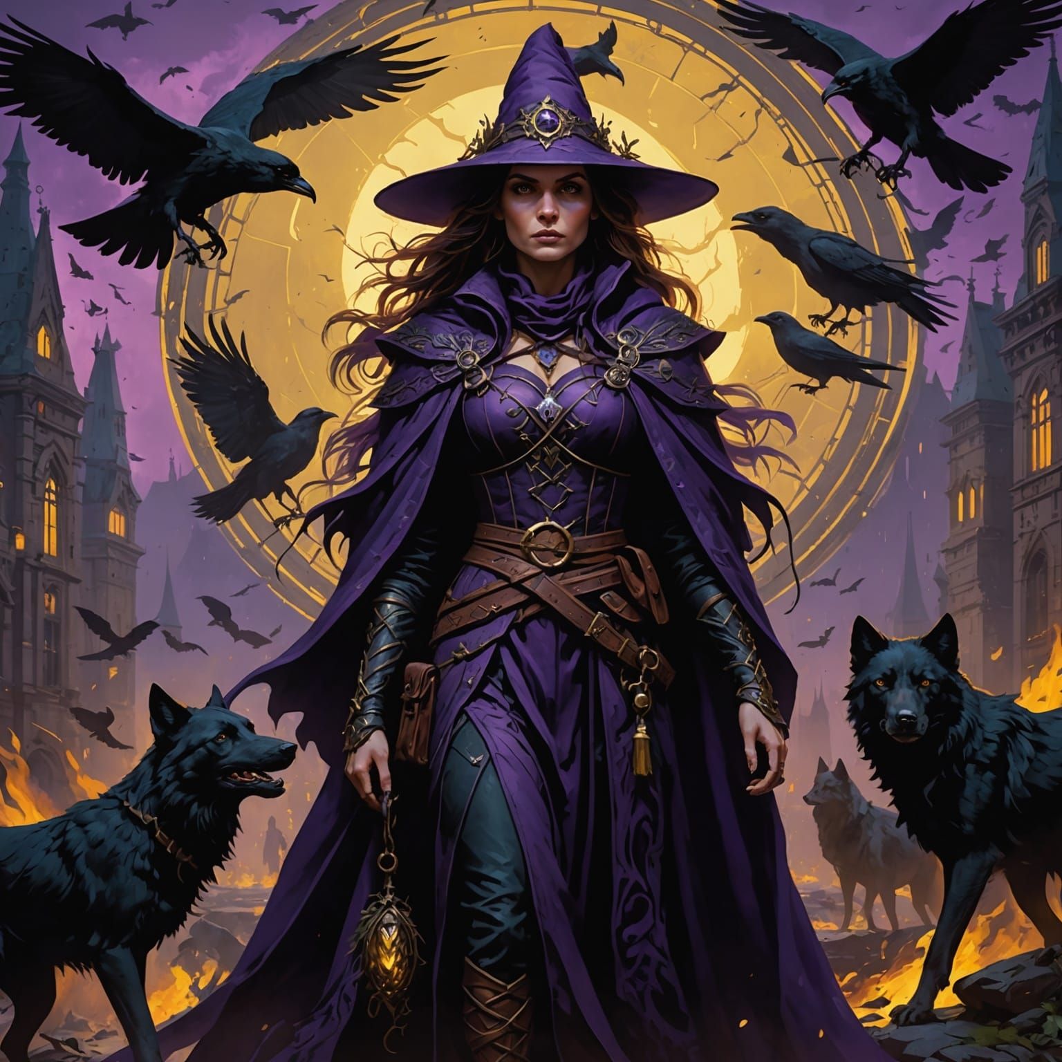 Witches with wolves and ravens