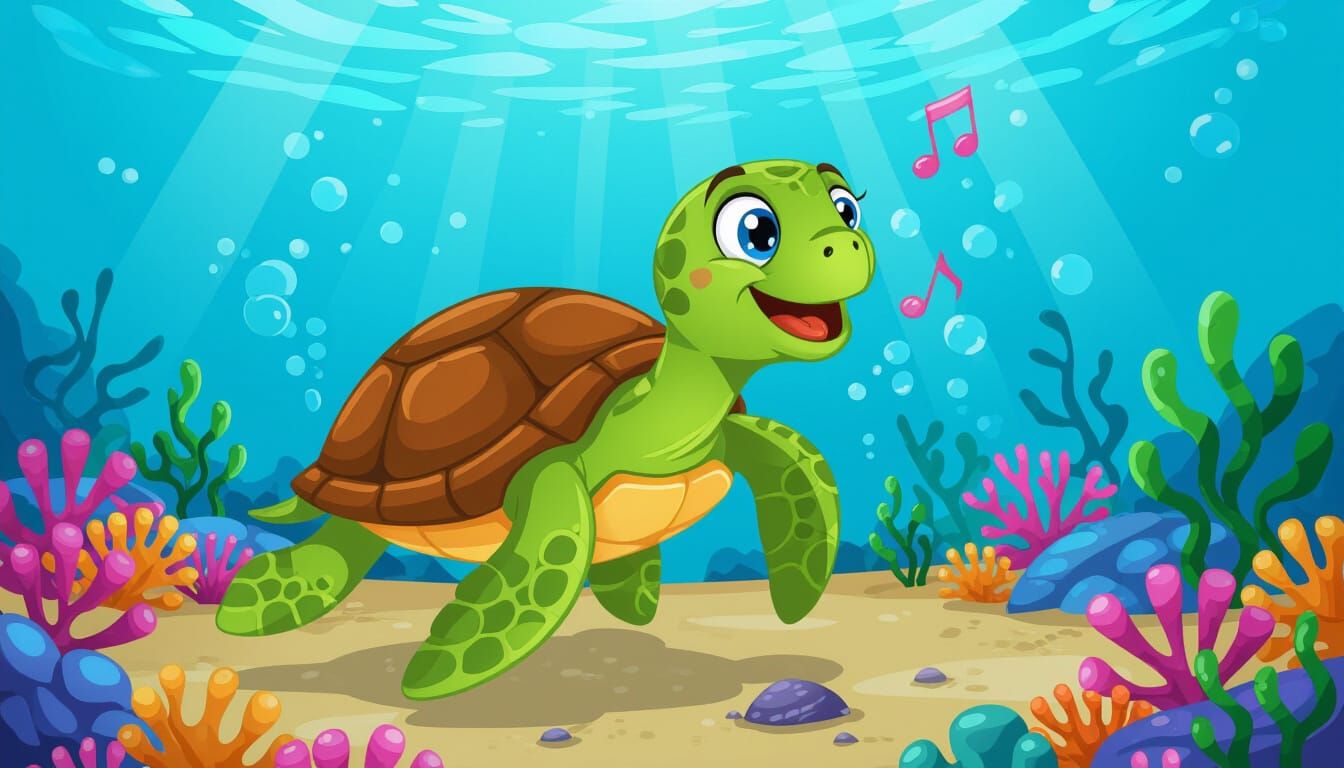 Cartoon Turtle Singing Underwater