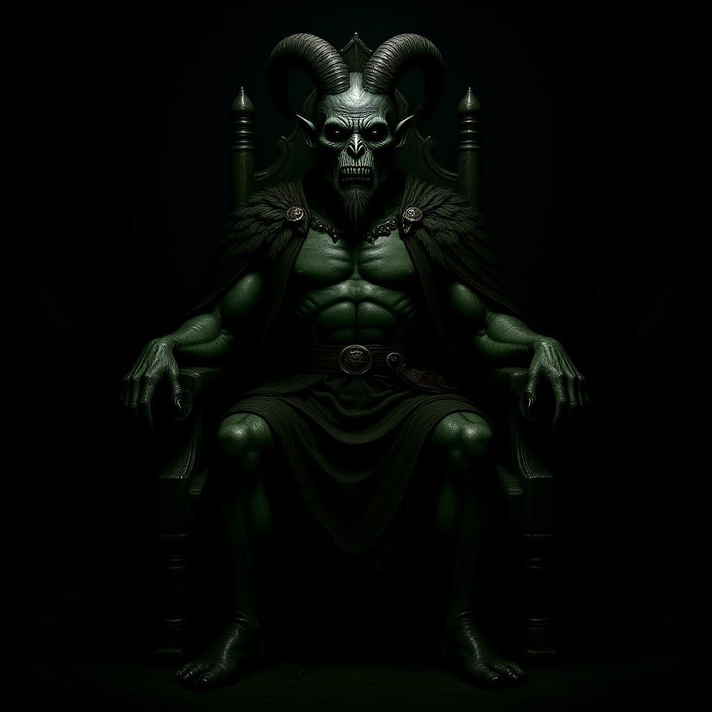 Vulture-Headed Demon on Abyssal Throne in Dark Digital Art