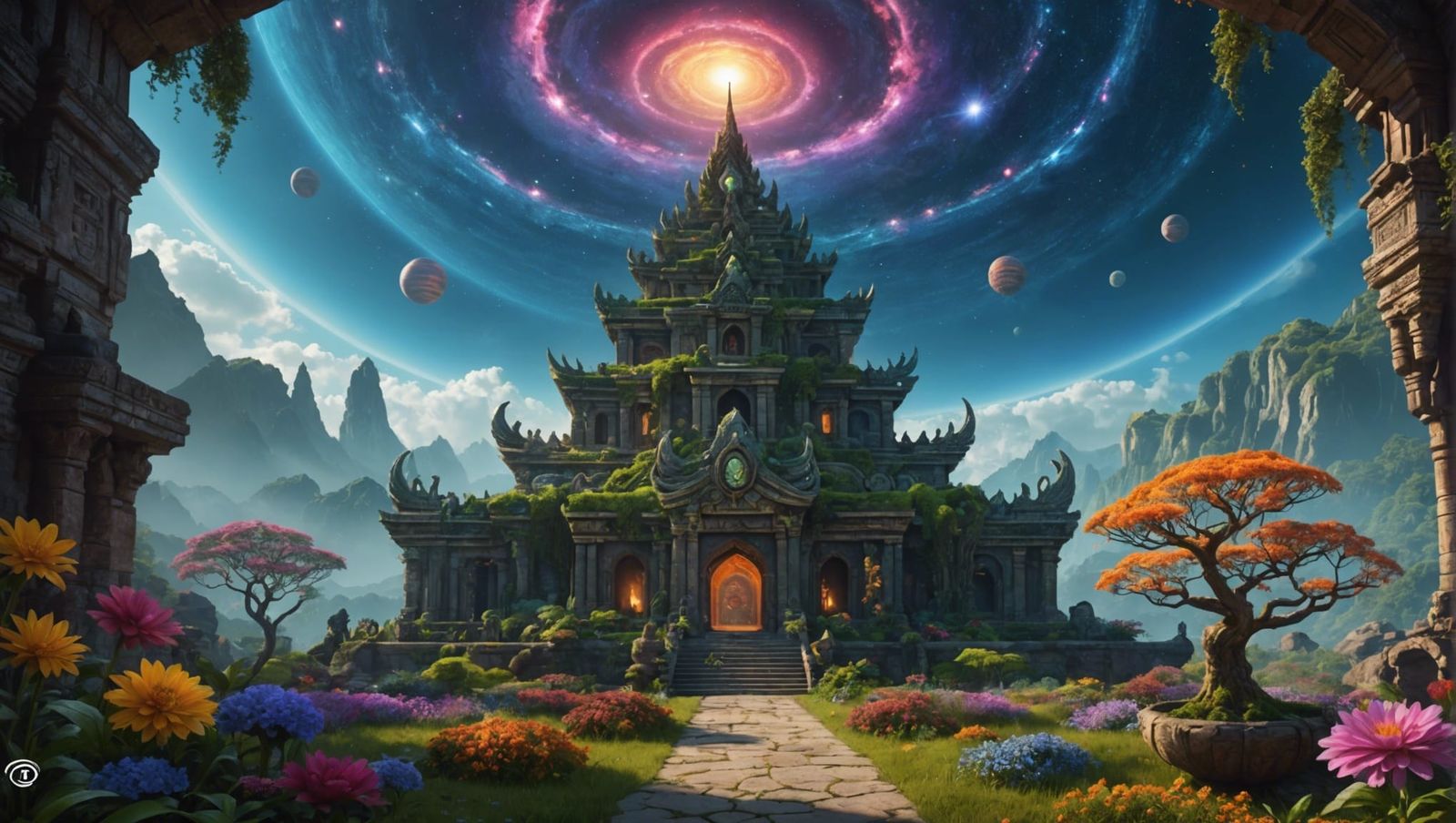 Nebula Flower Garden Dance Temple with Goddess