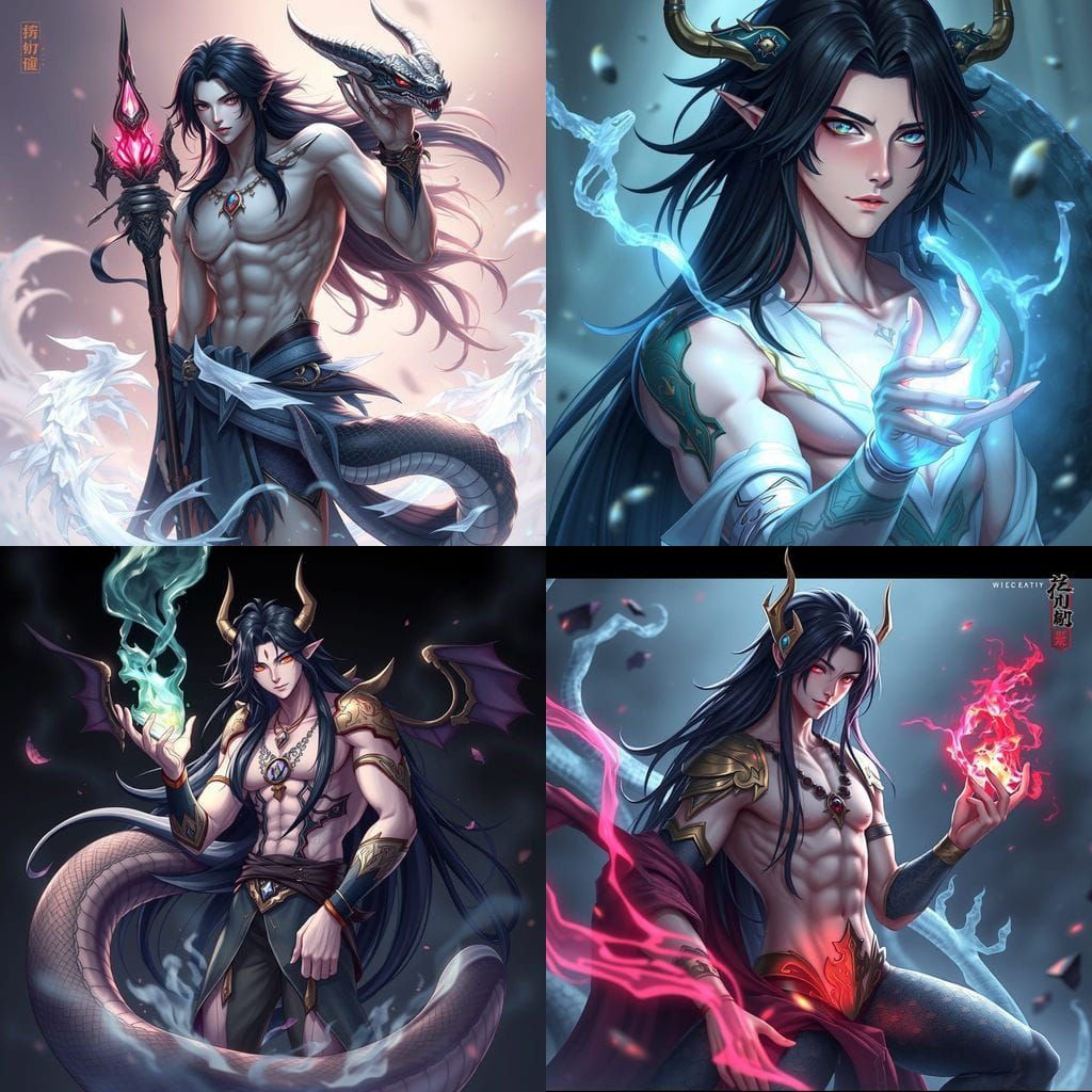 Sensual Male Naga in Elegant 3D Anime Style