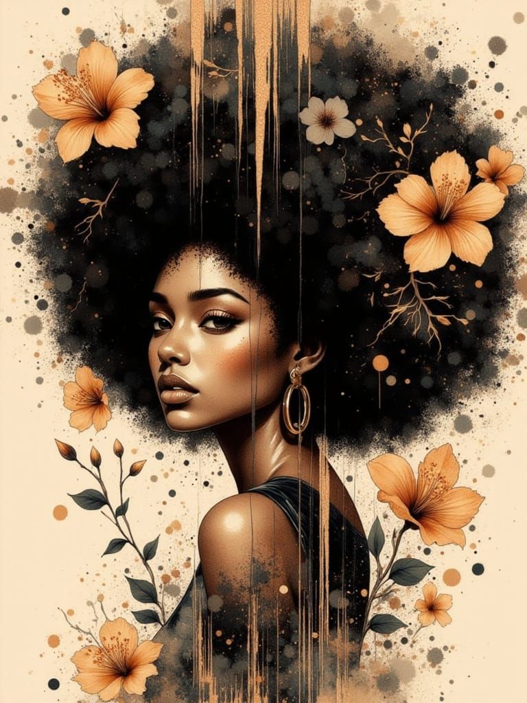 Glitch Art Portrait: Afro with Floral Decay