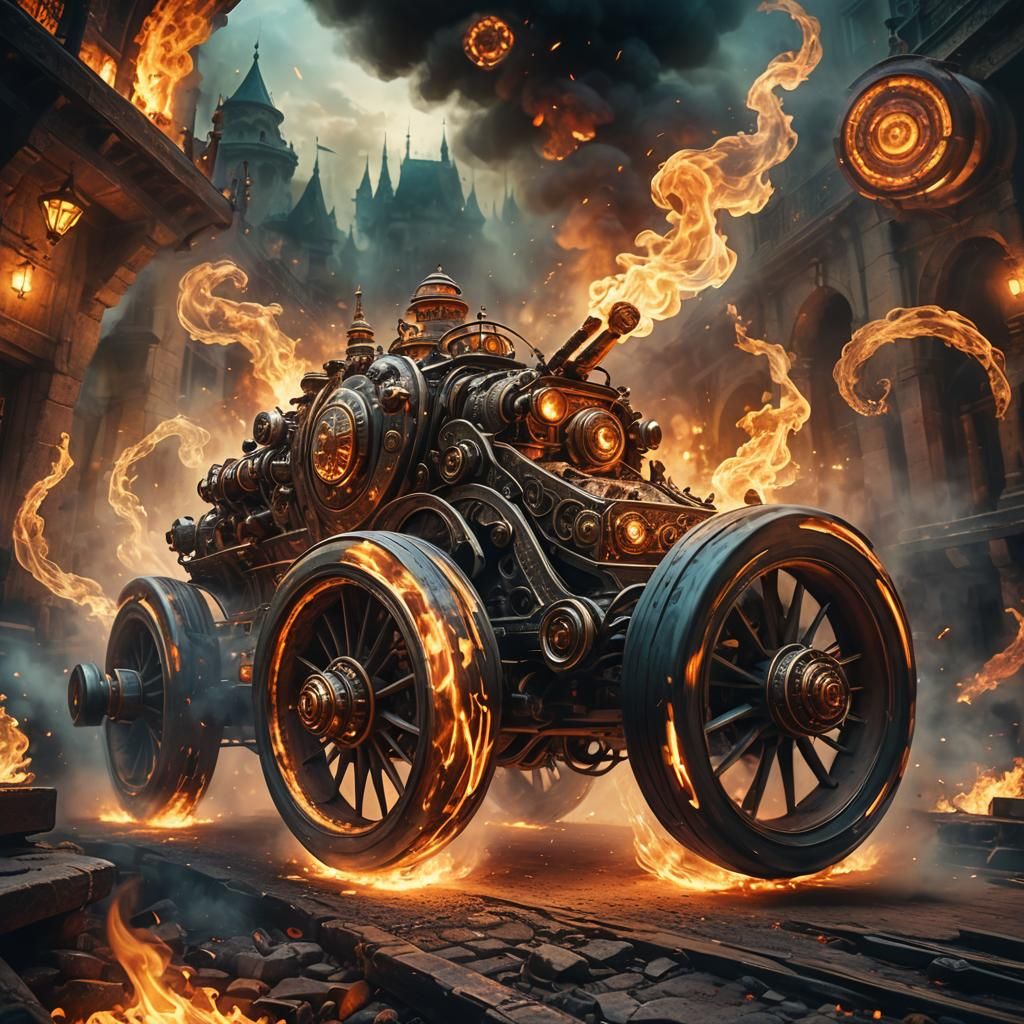 Smoking Wheels: Ancient Vehicle in Mystical Realm