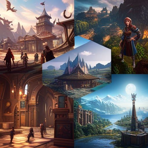 Indie Game Character Collage in Detailed Matte Painting
