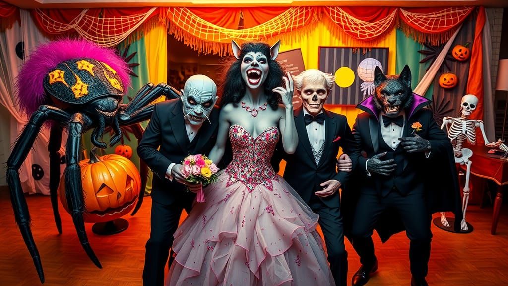 Monsters at Prom: A Fantastical Group Photo