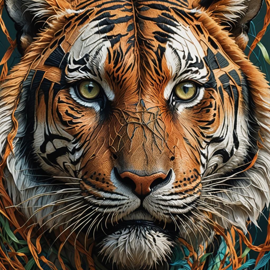 Intricate String Art Tiger in Hyperrealistic Style
