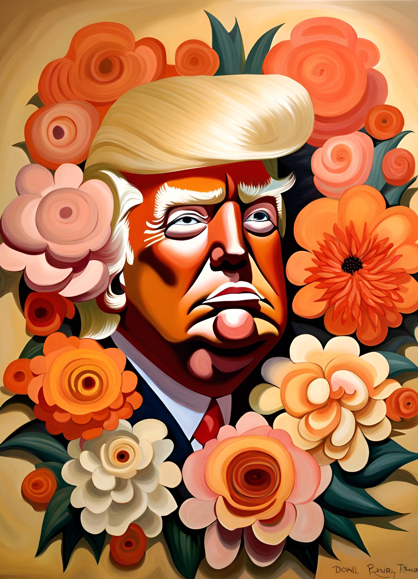 Floral Portrait of Donald Trump in O'Keefe Style