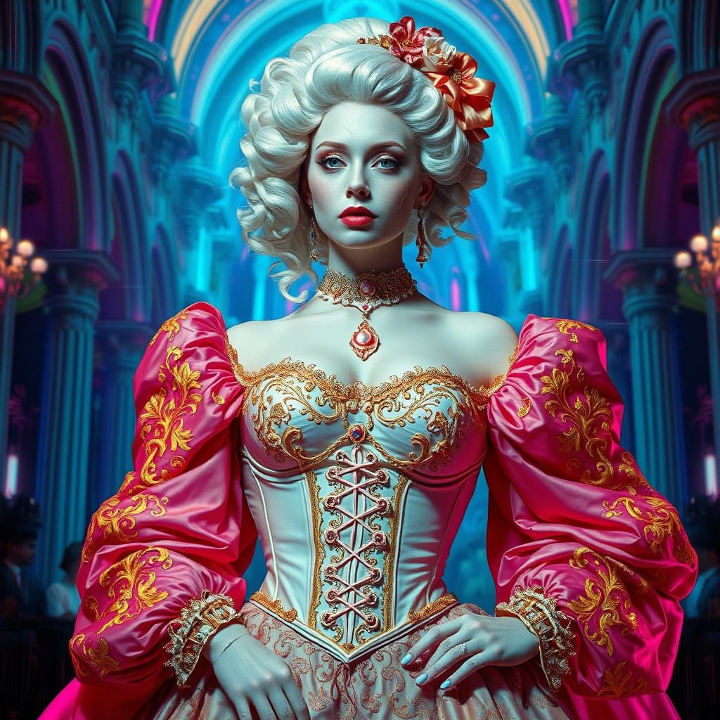 NeoRococo Glitch Siren in Baroque Fashion