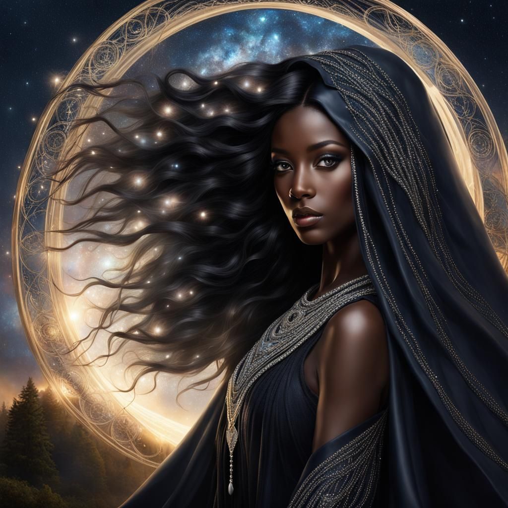 Mystical Woman with Star Cloak Portrait