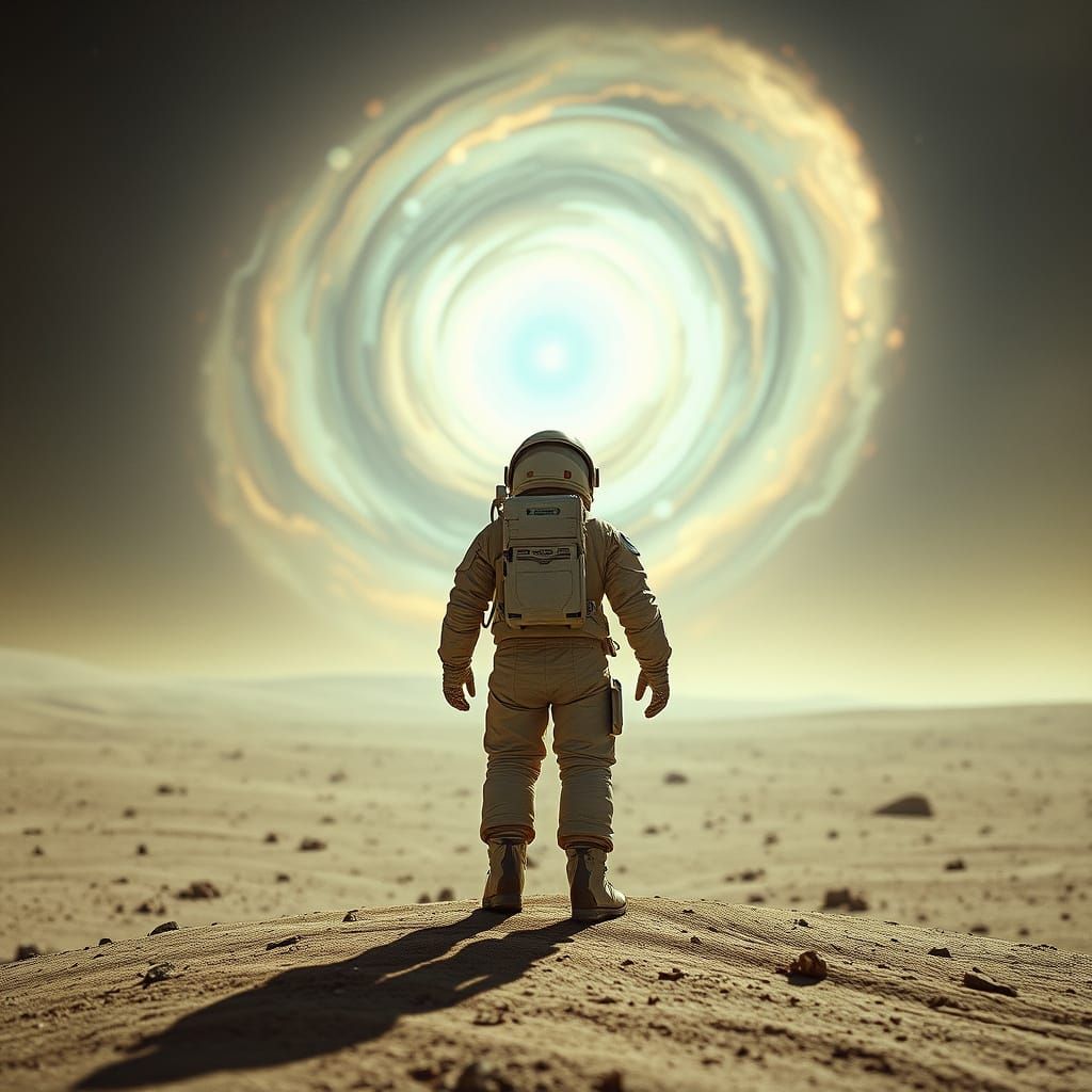 Astronaut Gazes at Nebula on Alien Planet