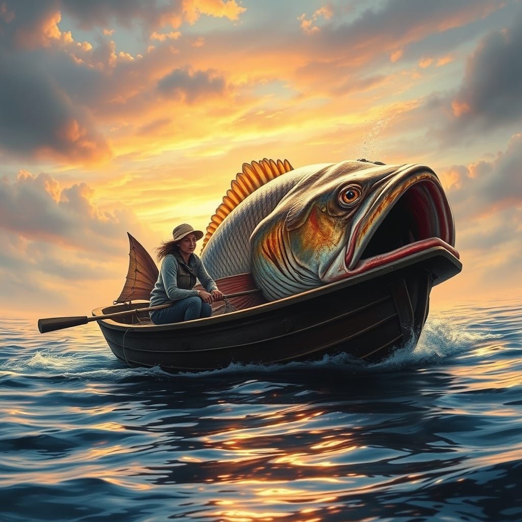 Fisherwoman Catches Humanoid Fish at Dawn