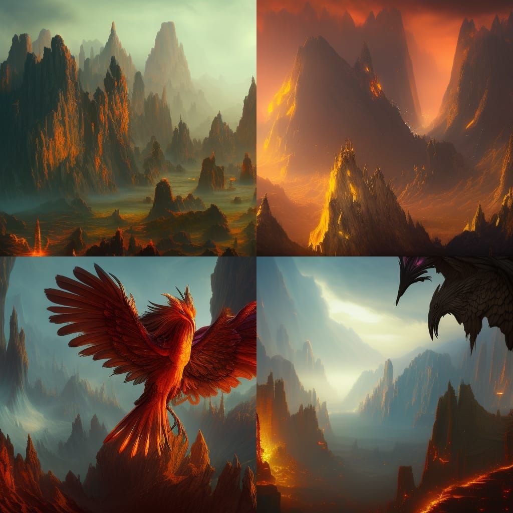 Detailed Phoenix Matte Painting in Deep Color