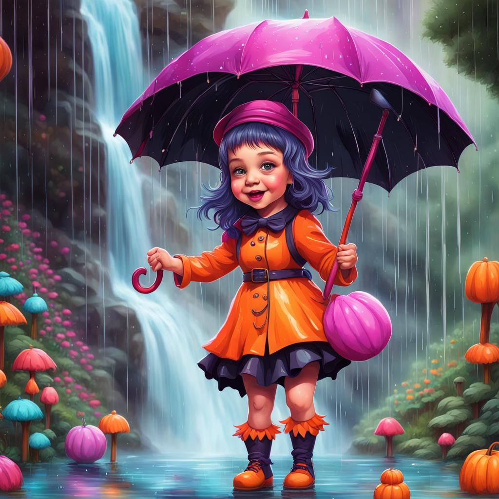 Baby Witch in a Candy Art Waterfall Garden