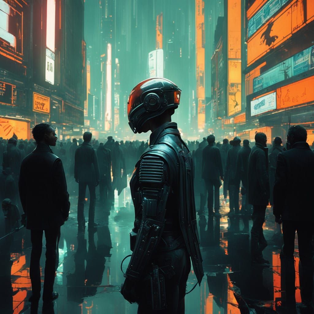 Glowing Megacity Built on Itself by Neon Towers and Holograp...