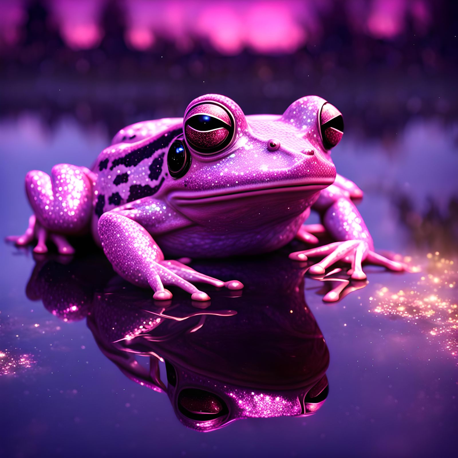 Sparkly Frog Reflecting Starry Sky
