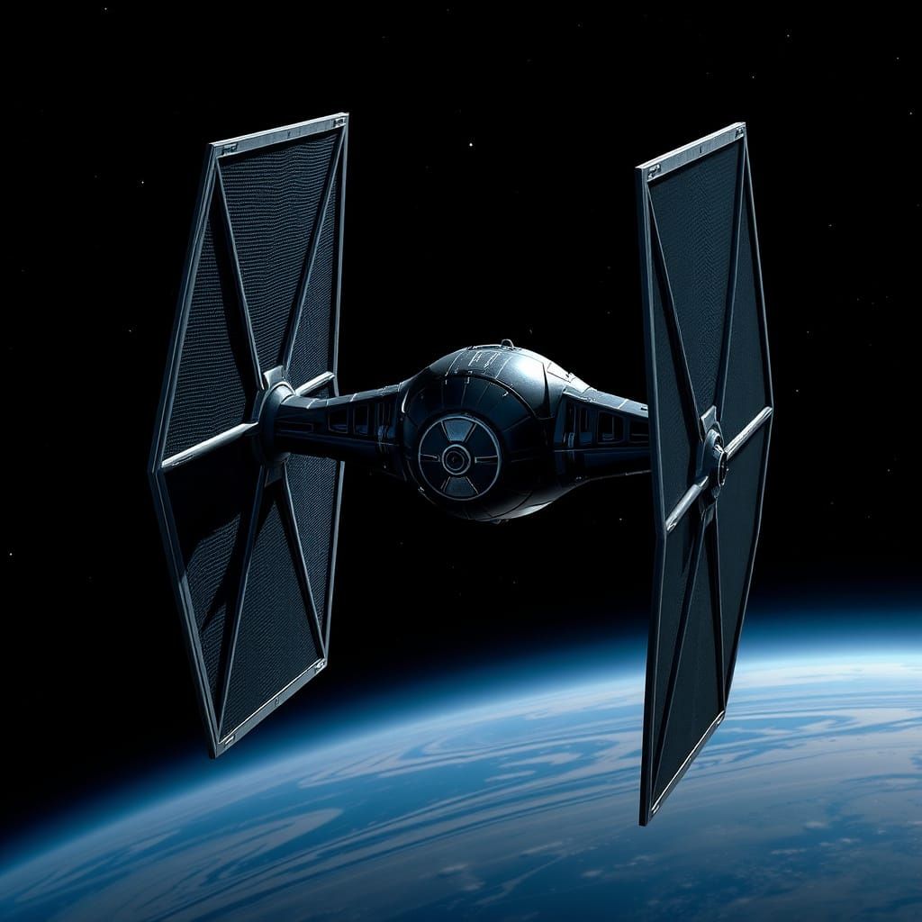 Sleek, Industrial Futuristic TIE Fighter in Space