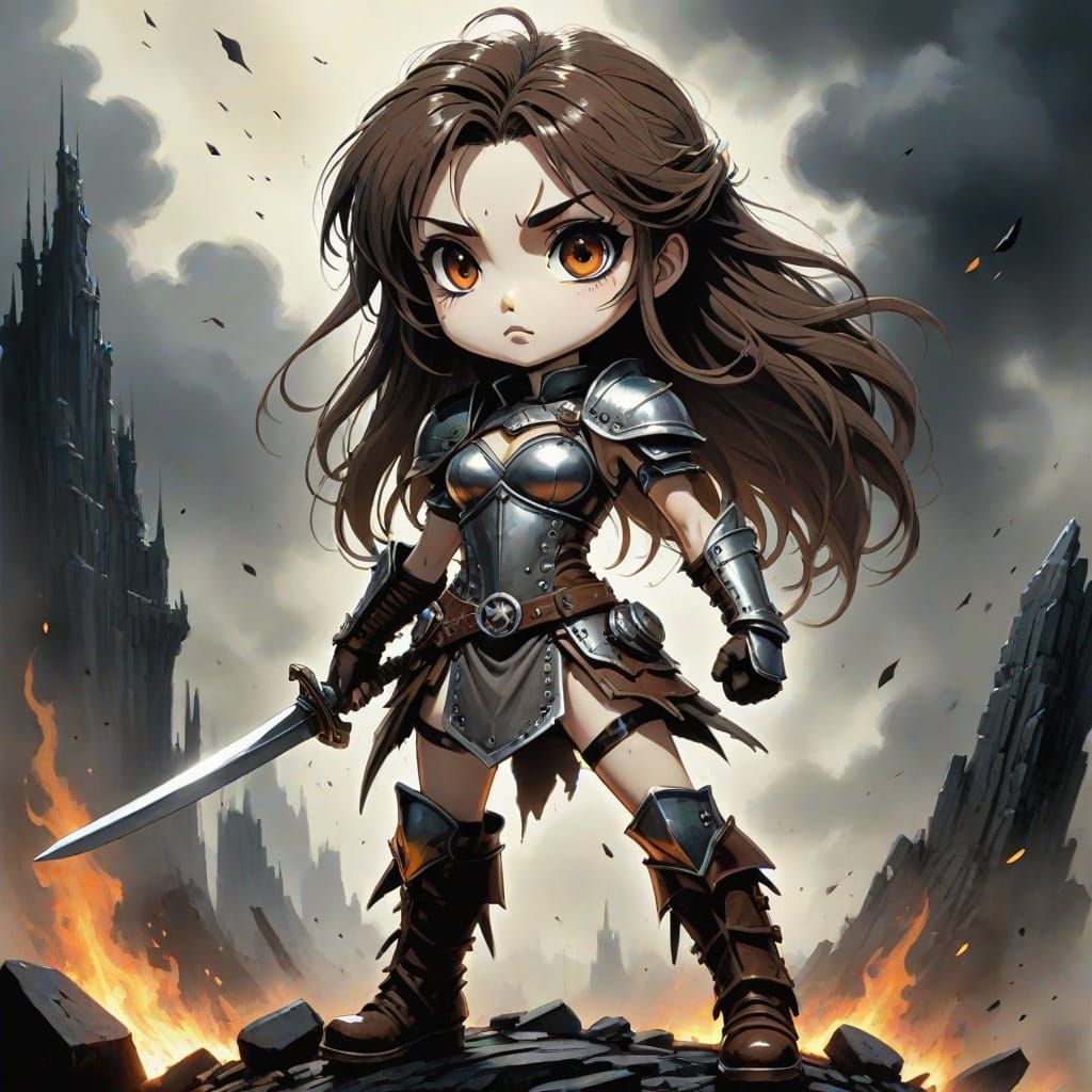 Chibi Warrior Babe Illustration in Burton/Miller/Royo Style