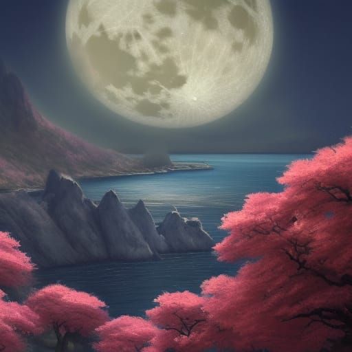 Cherry Tree on Cliff: Fantastical Landscape Art