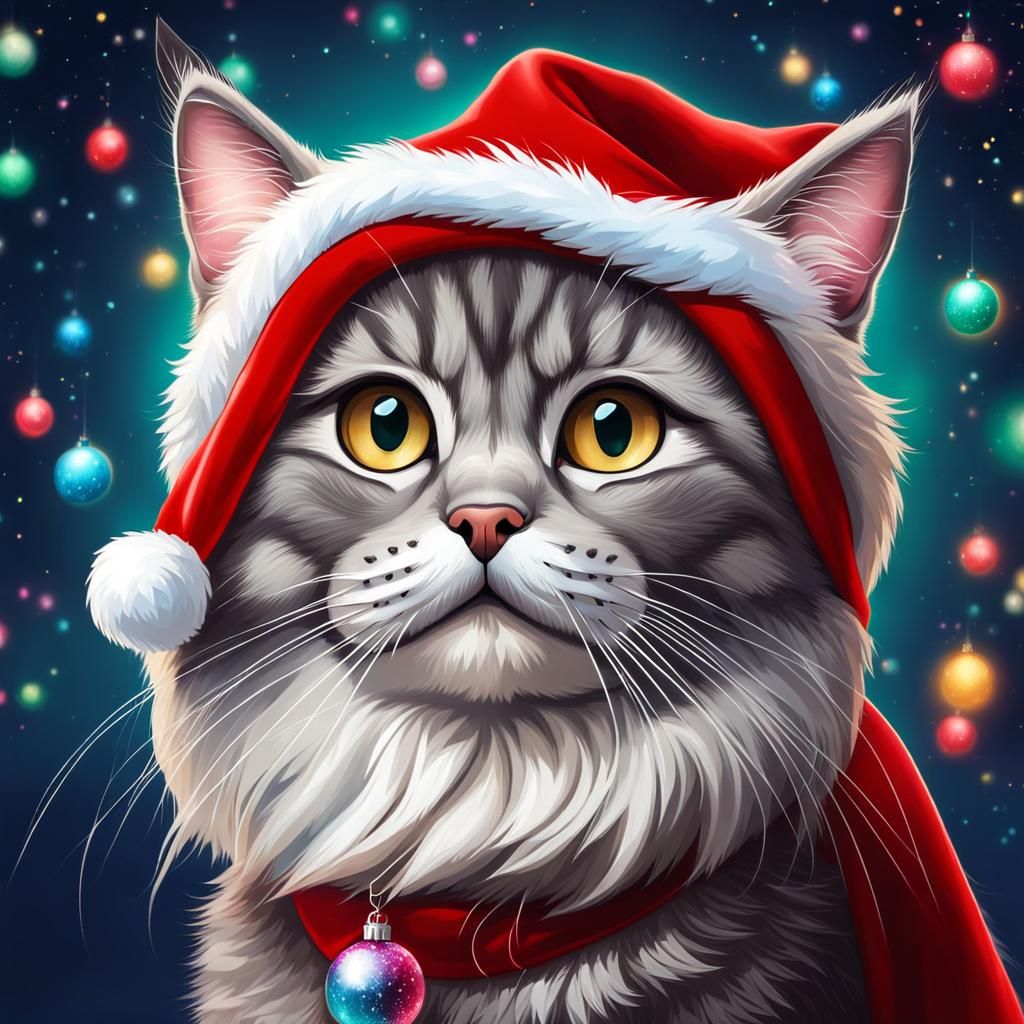 Cute Siberian Cat in Christmas Costume