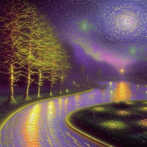 Ethereal Starry Night in Dreamy Landscape