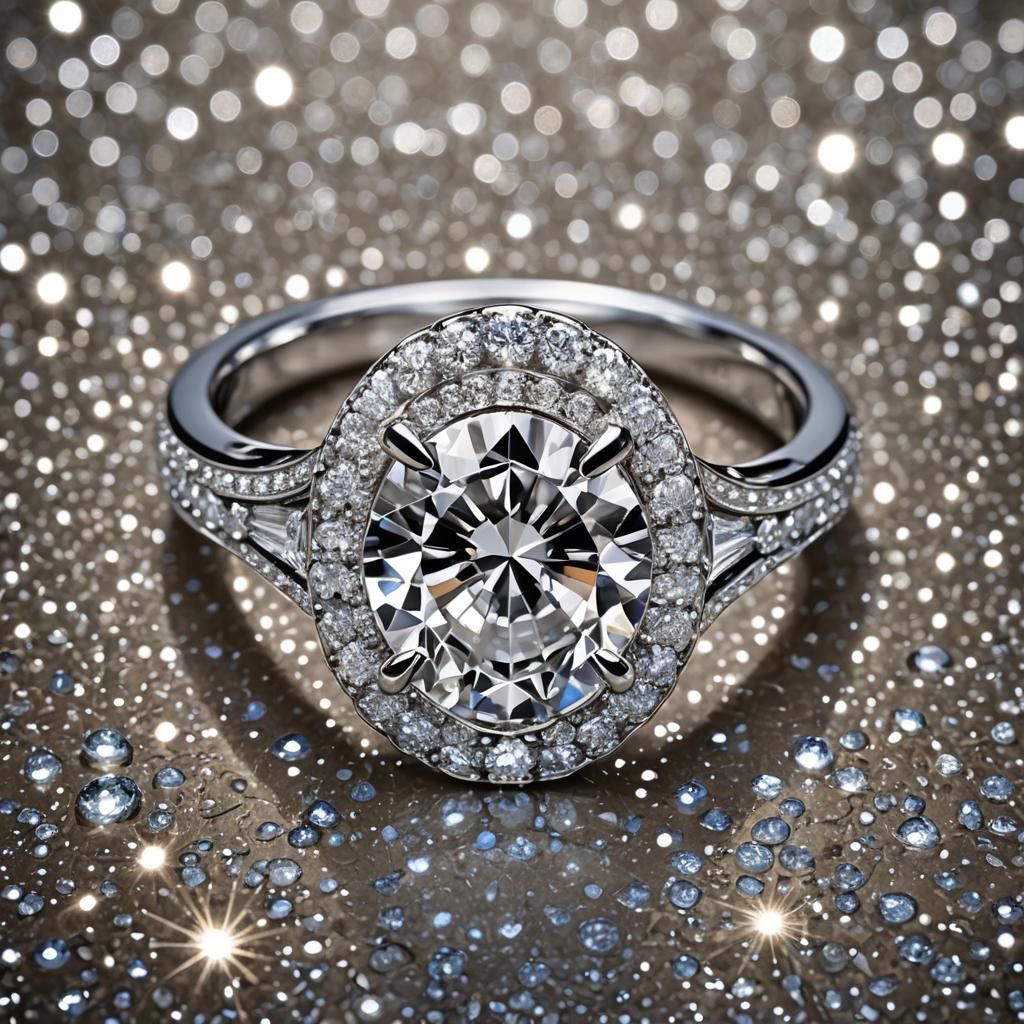 Sparkling Diamond Ring with Halo Stones, Hyperrealistic