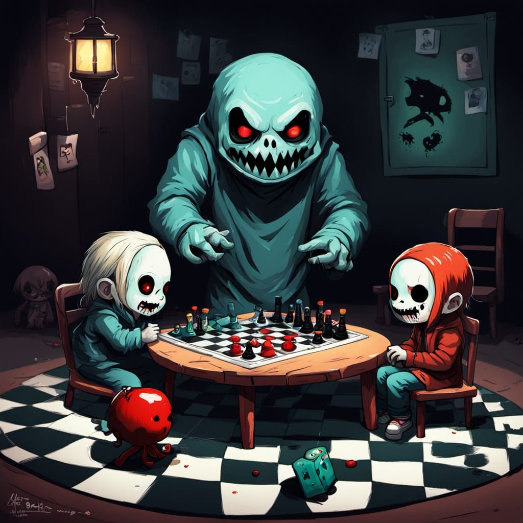 Chibi Checkers Players Under Cryptid Surveillance