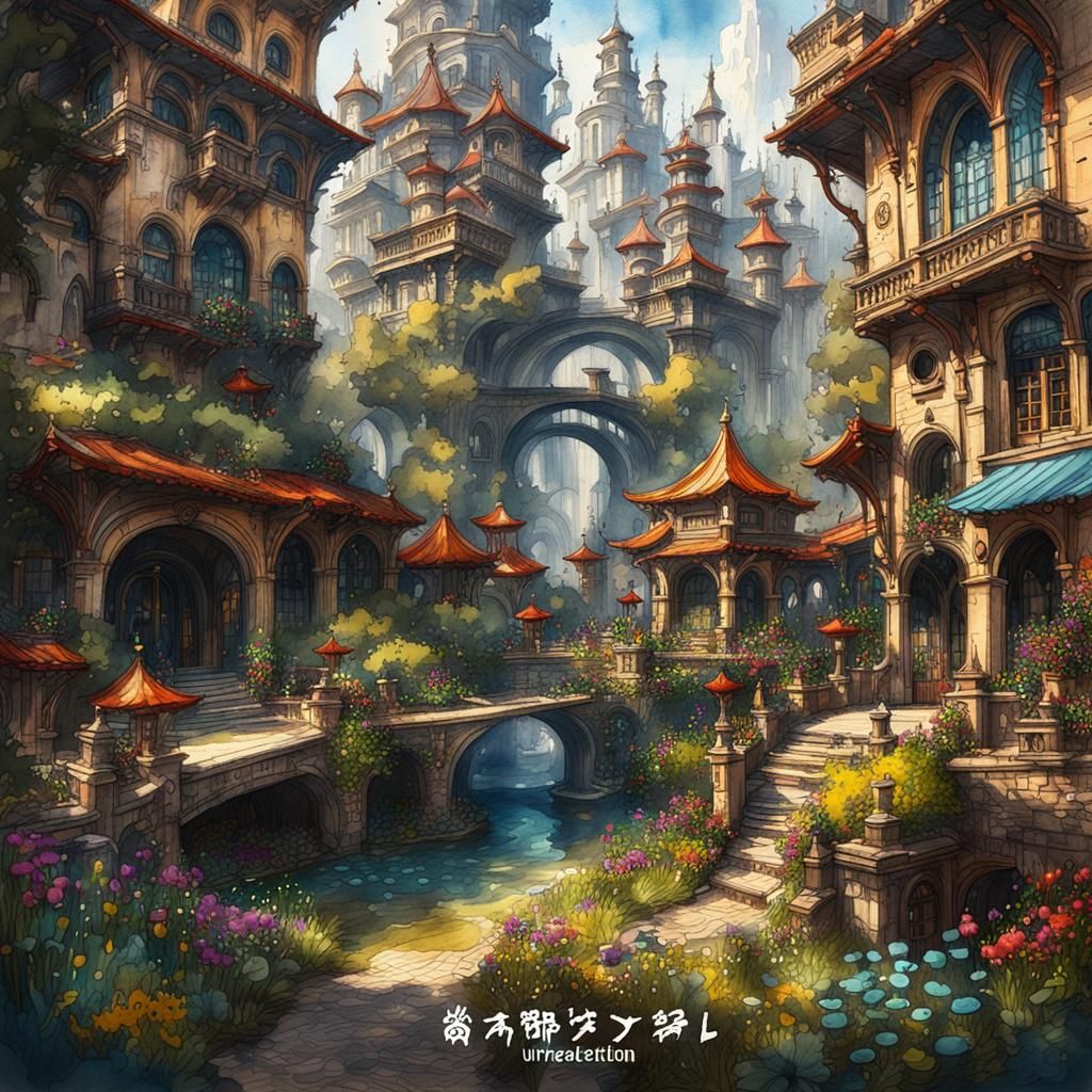 Watercolor and Ink Urban Garden Sketch