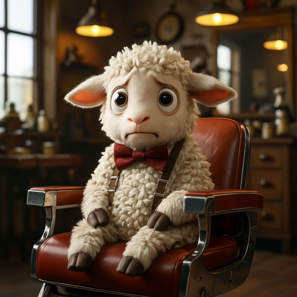 Anxious Lamb Awaits Haircut: High-Resolution Digital Art