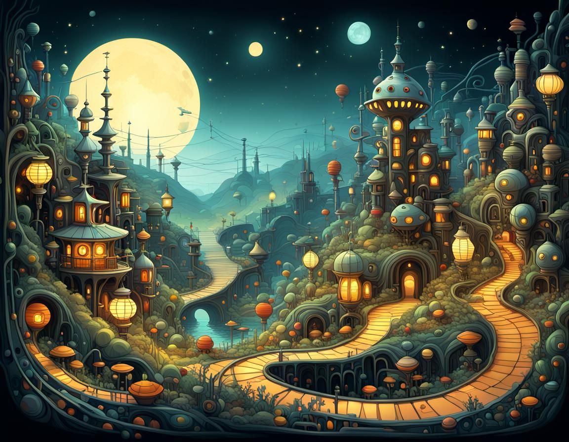 Machinarium Garden in Abstract Expressionist Style