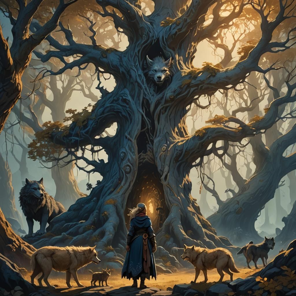 Troll Mother and Giant Infant in Mystical Forest