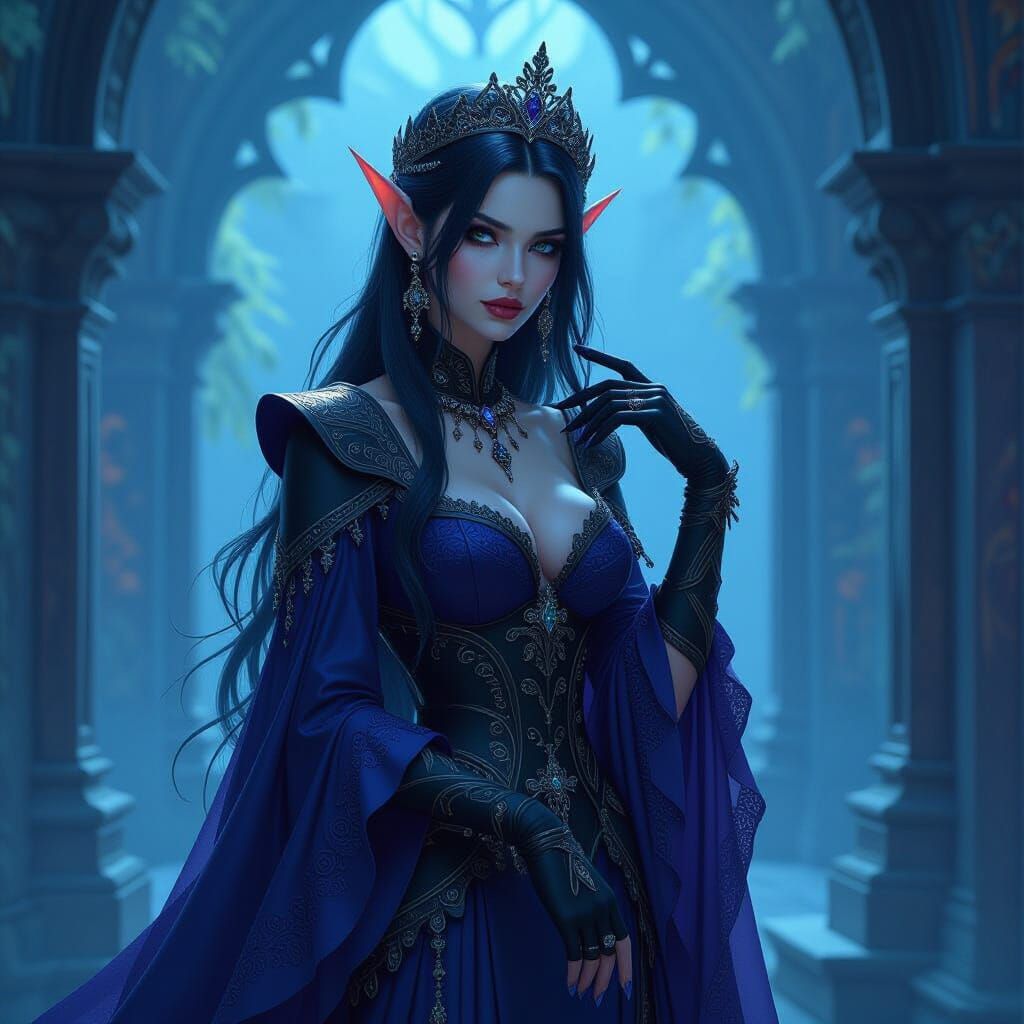 Goth Elf Princess in Mystical Realm: Fantasy Concept Art