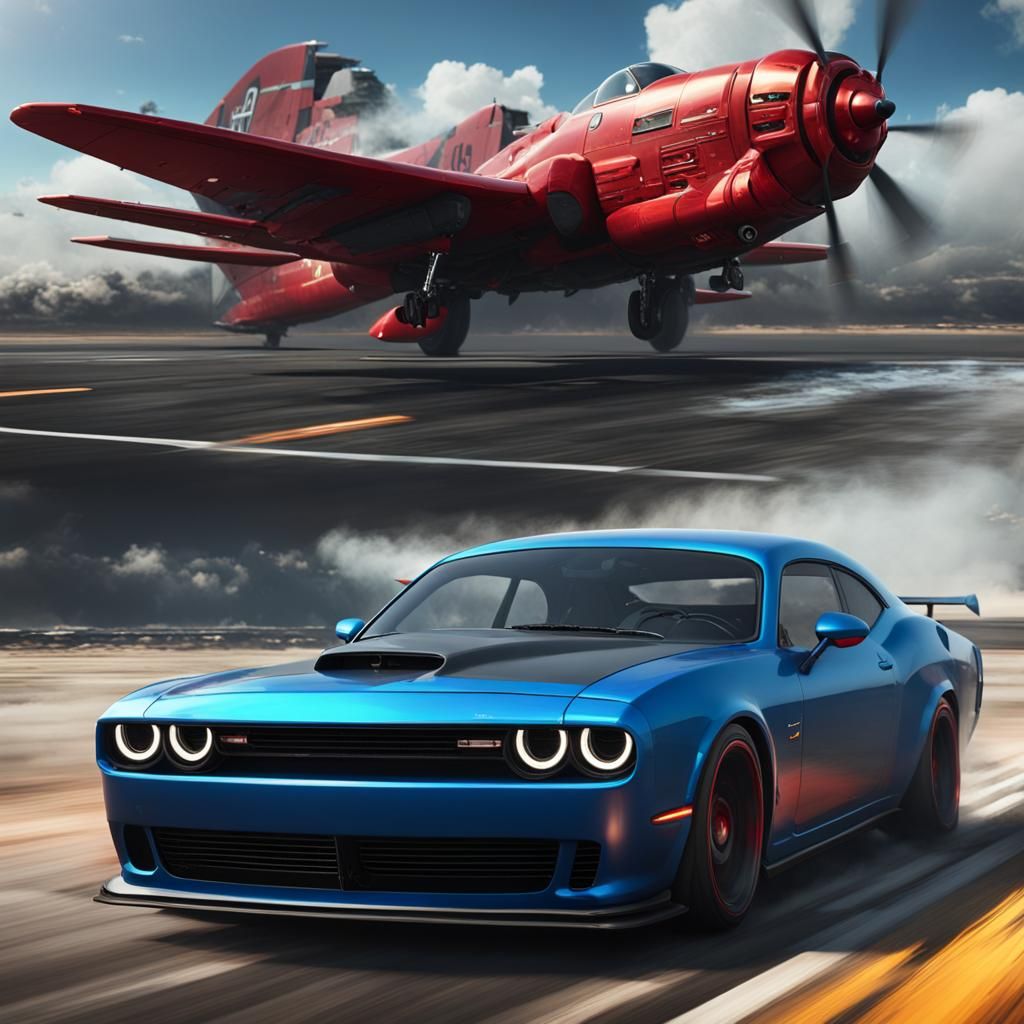 Hellcat Car on Runway: Detailed Matte Painting