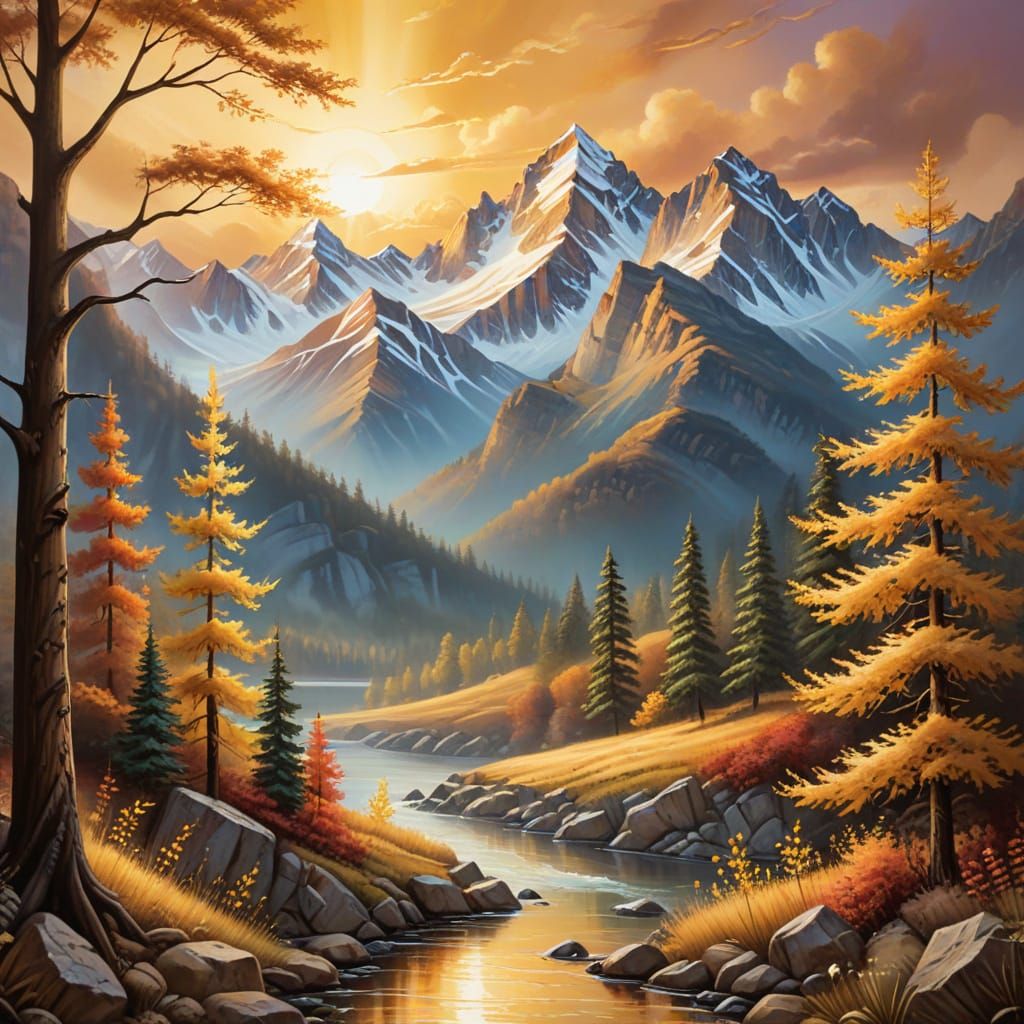 Airbrushed Mural Painting of a Mountain Landscape