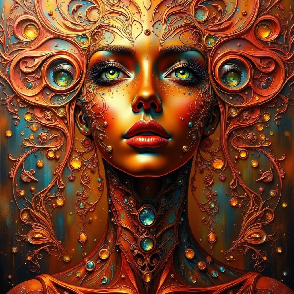 Copper Goddess in Dark Glitch Art