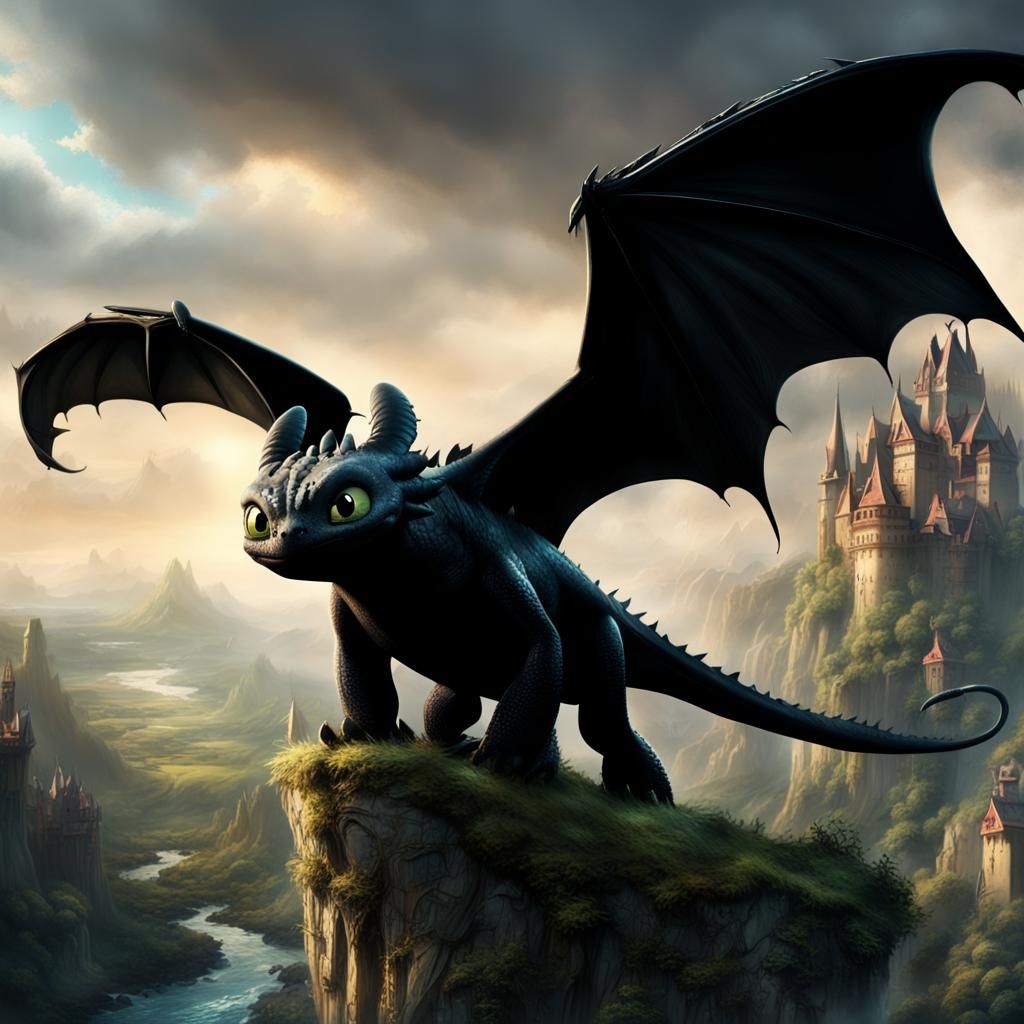 Dramatic Digital Painting of Toothless