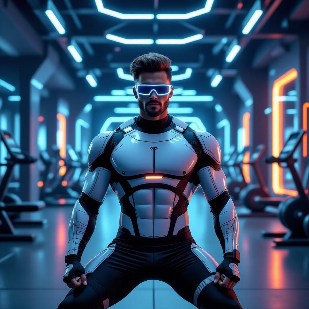 Futuristic Athlete in High-Tech Cyberpunk Gym
