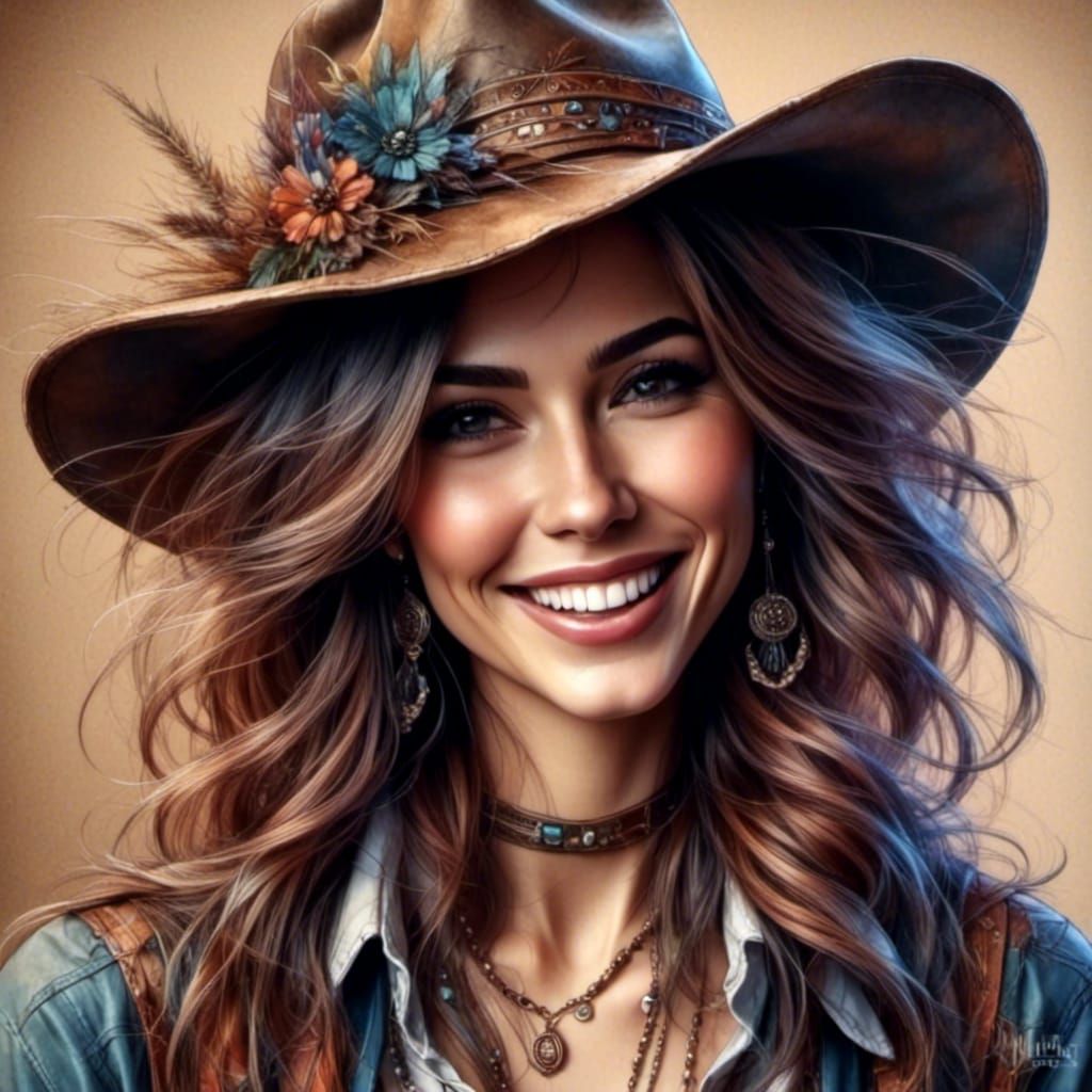 Radiant Cowgirl in Art Nouveau Punk Style