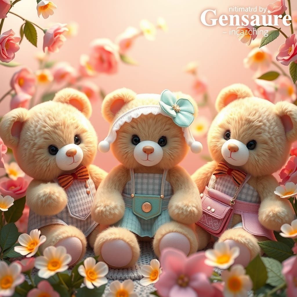 Charming Teddy Bears in Floral Display: Vray Tracing