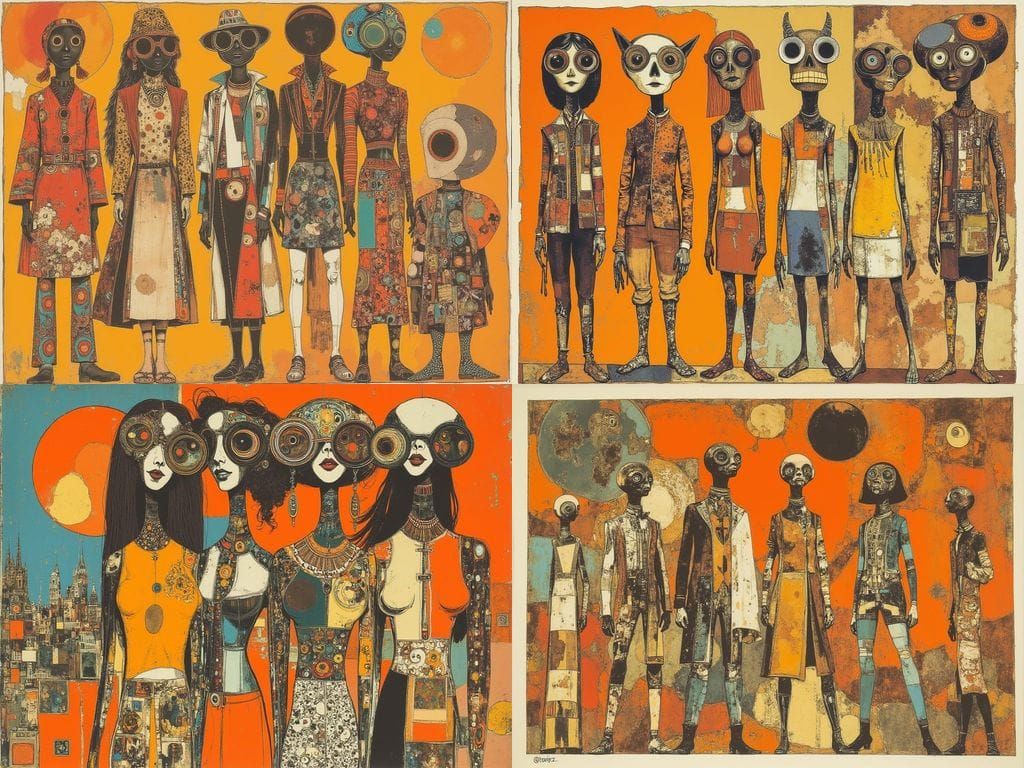 Surreal Alien Holiday in Folk Art Style