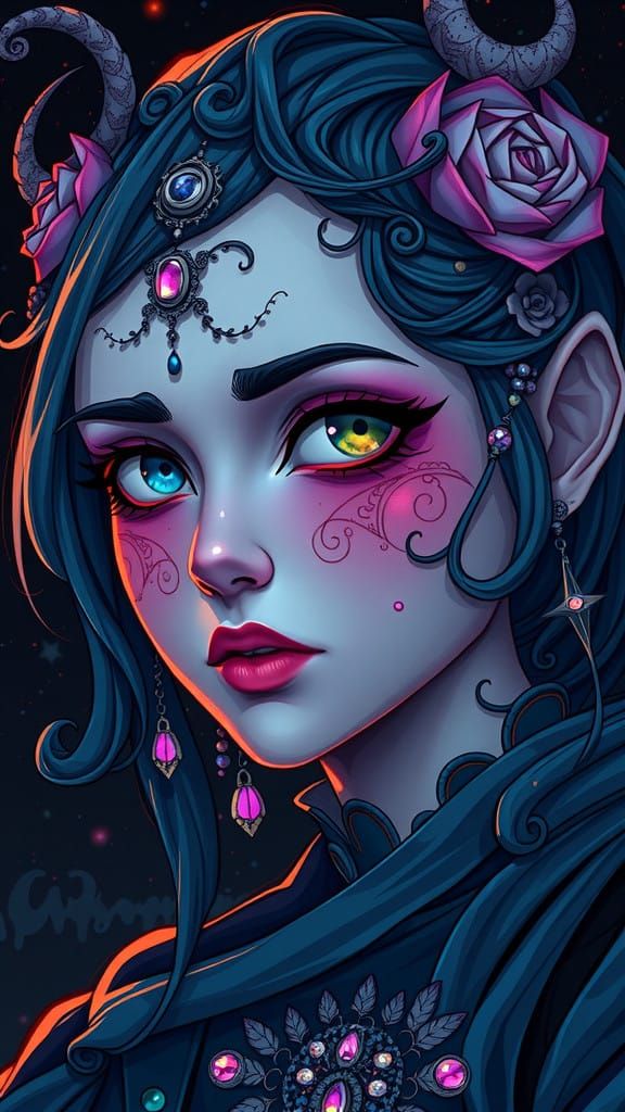 Gothic Concept Art Portrait in Vibrant, Energetic Style