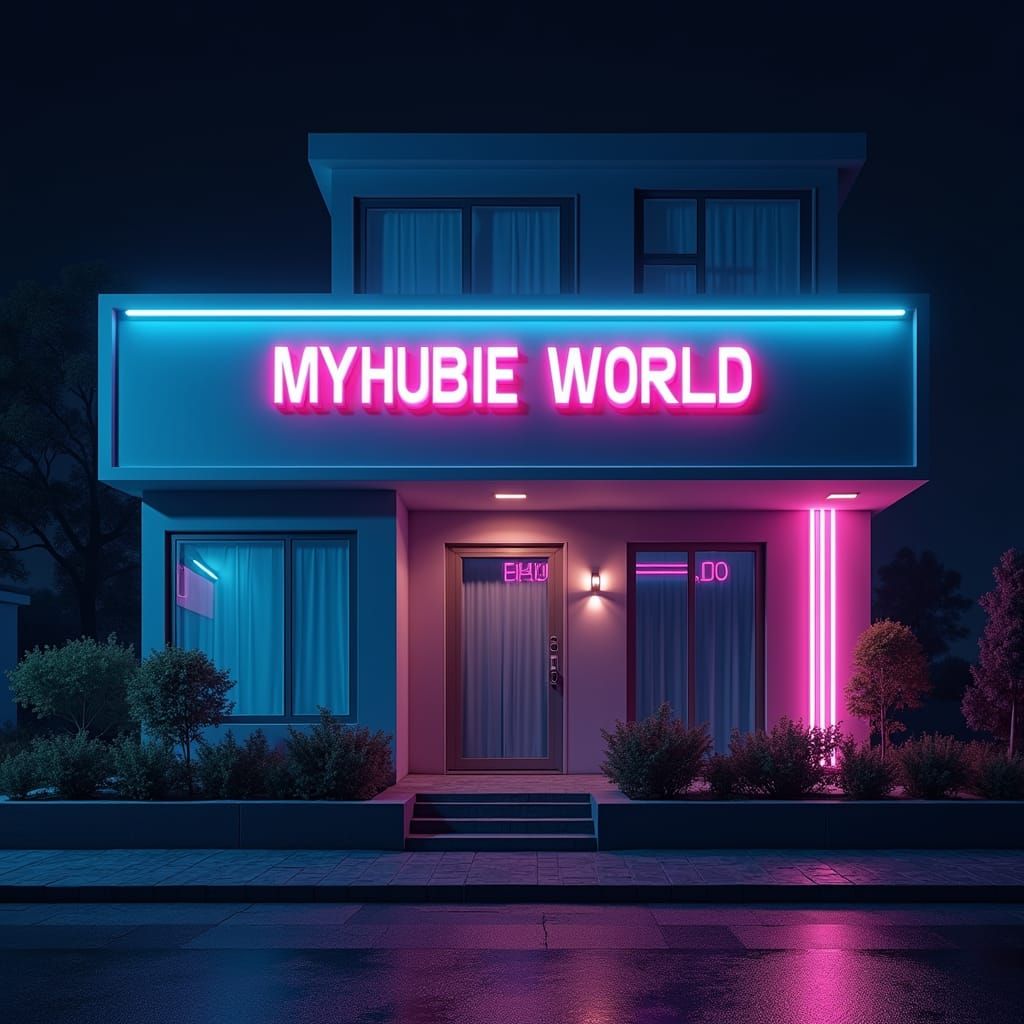 Futuristic House with Neon Lights in Cinematic Style