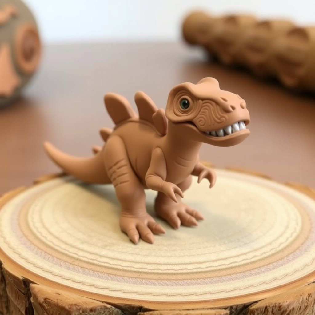 Clay Dinosaur Figurine Sculpture