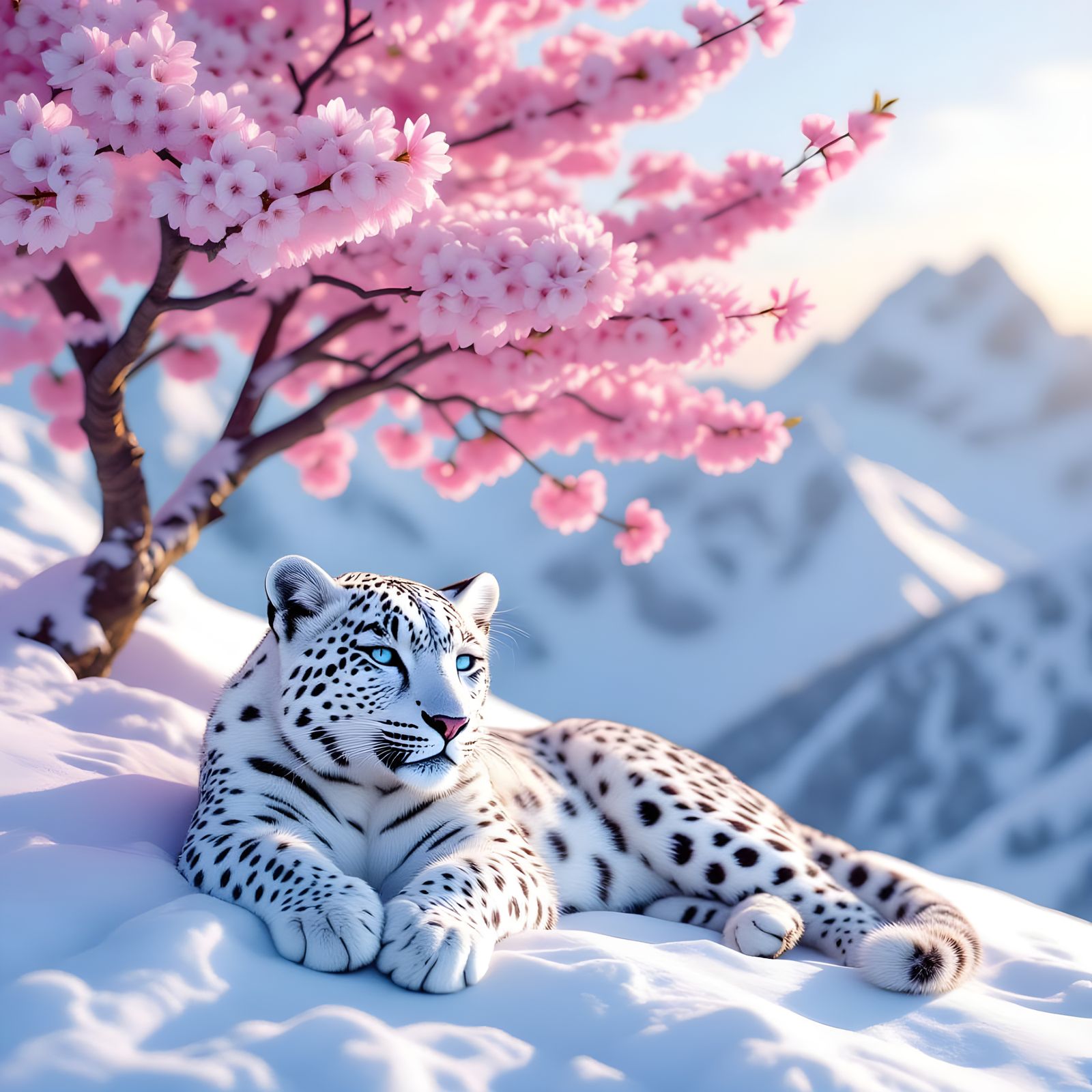 Majestic White Leopard on Snowy Peak