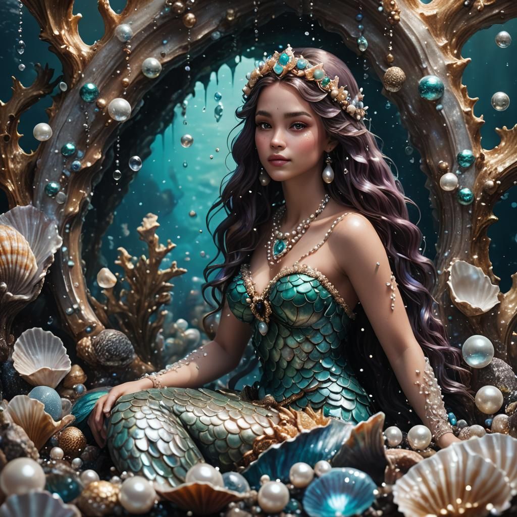 Mermaid in Oyster Shell with Pearls