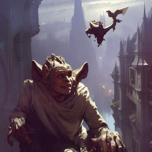 Quasimodo Portrait with Gargoyles in Art Nouveau Style