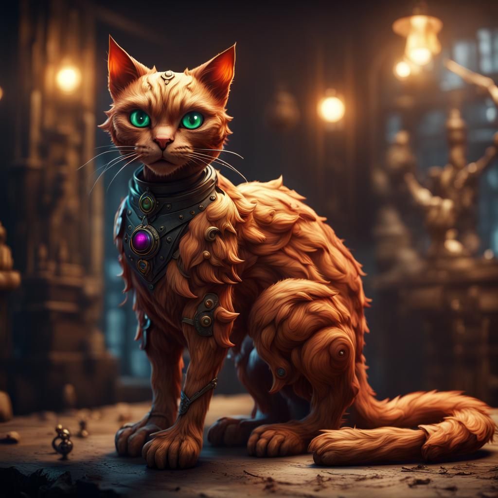 Ginger Animatronic Cat in Detailed Matte Painting